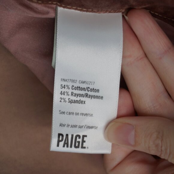 New Paige Cindy Velvet Straight Leg Twisted Seam Pants in Warm Suede size 34 - Picture 15 of 16